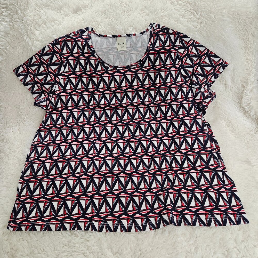 BLAIR COTTON/POLYESTER BLEND NAVY / RED / WHITE PATTERN SHIRT - SIZE 3X